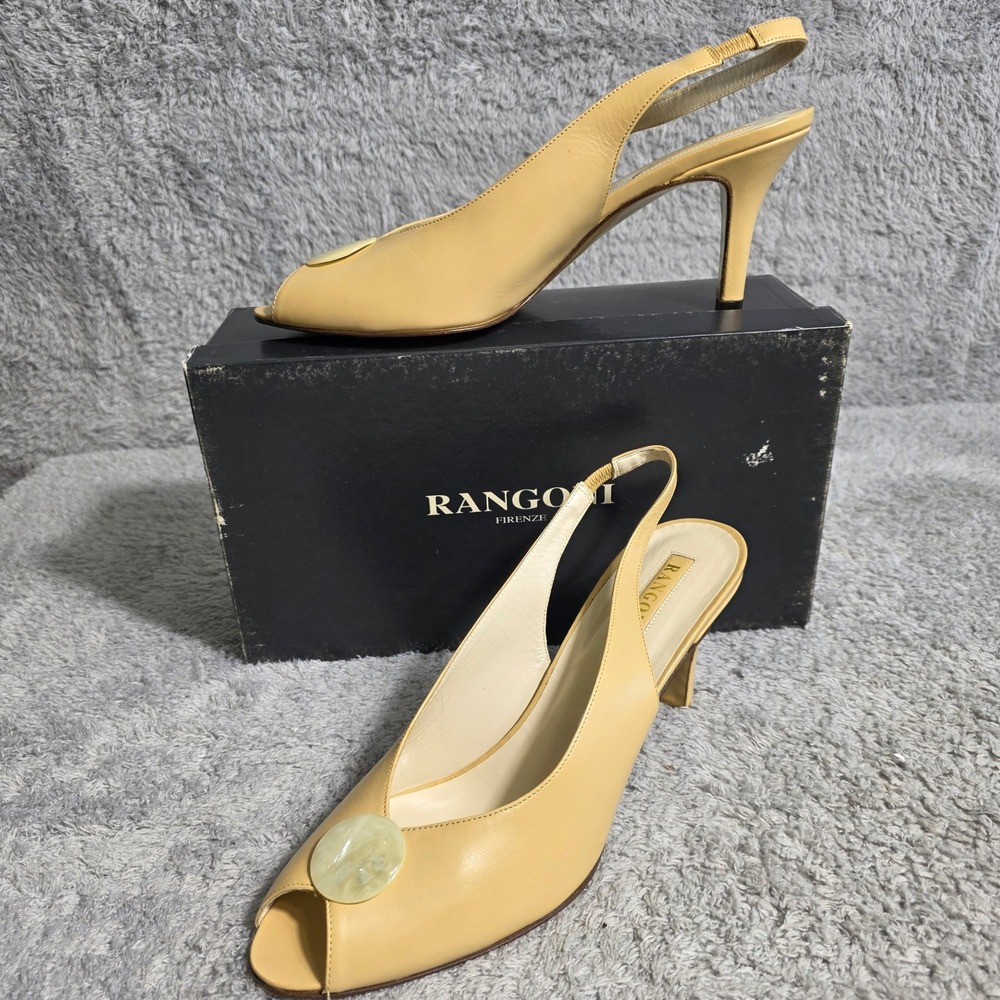 VtG Rangoni Firenze Nude Italian Leather Slingback‎ Heels Peep Toe 10 B NEW